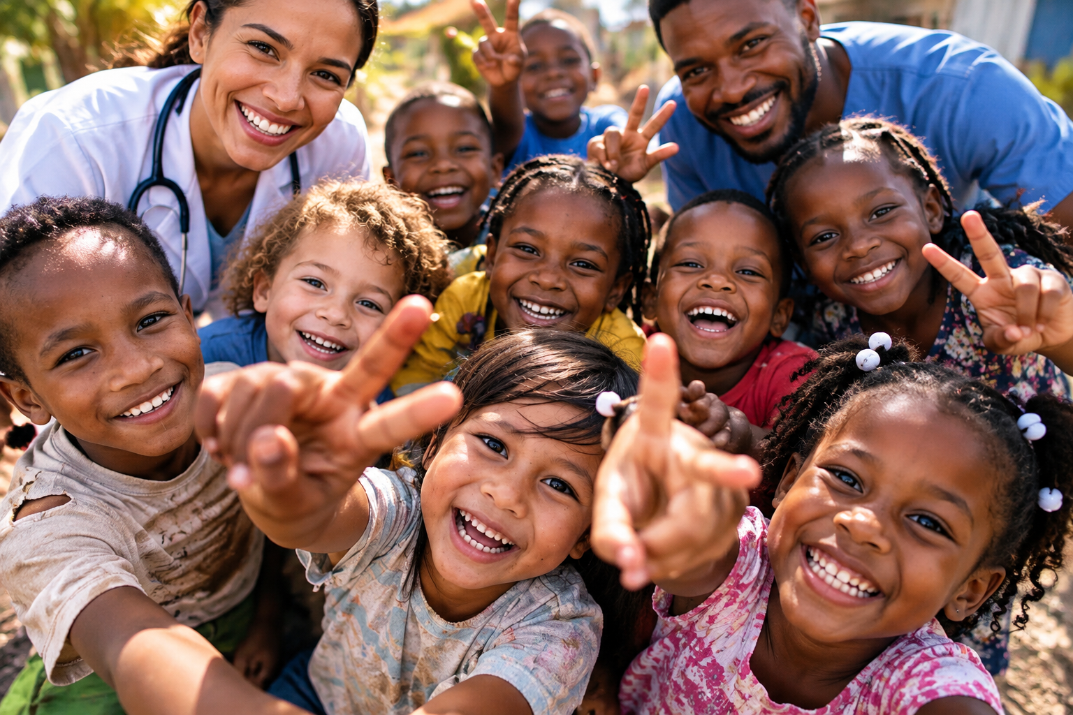 Smiling children in a community the foundation serves